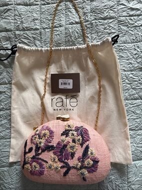 Pink Embroidered Floral Chain Clutch